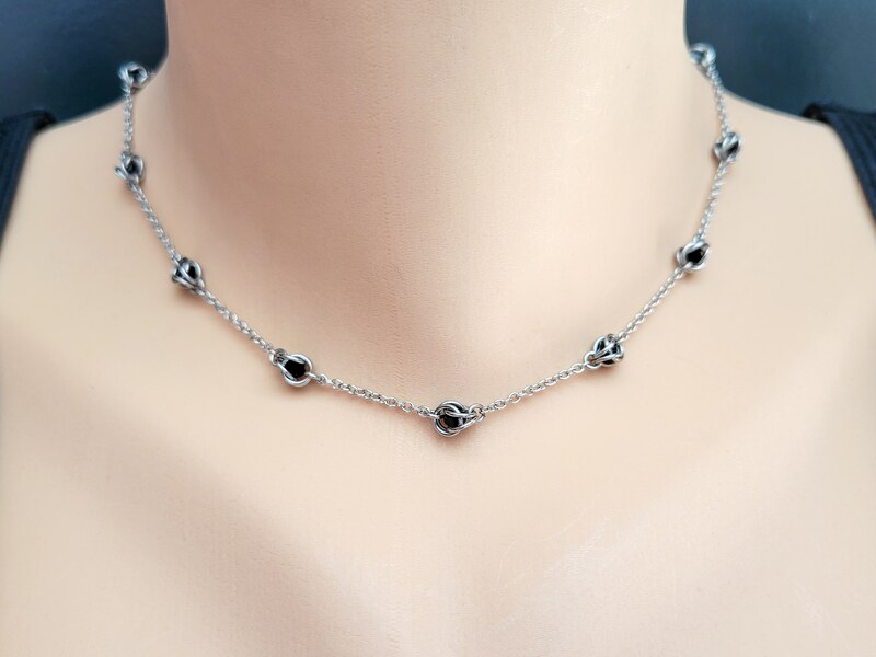 Illusion Caged Glass Bead Chain Necklace, Dainty Minimalist Chainmaille Jewelry, Gothic Witchy Whimsigoth Chain Choker, Fantasy Fairy Core